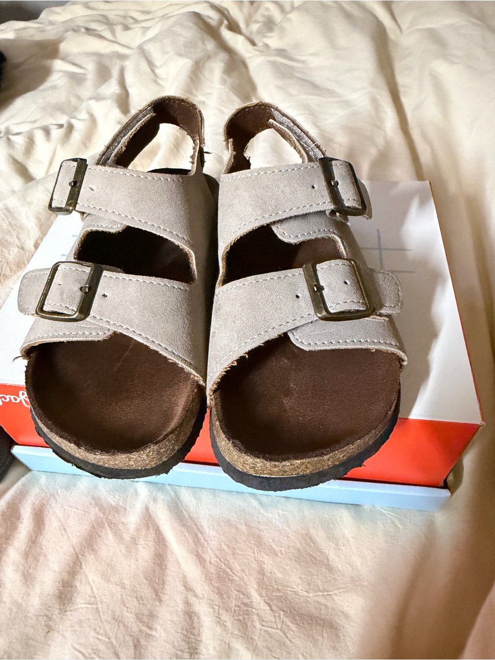 Kids Two-Strap Buckle Sandals in Light Taupe